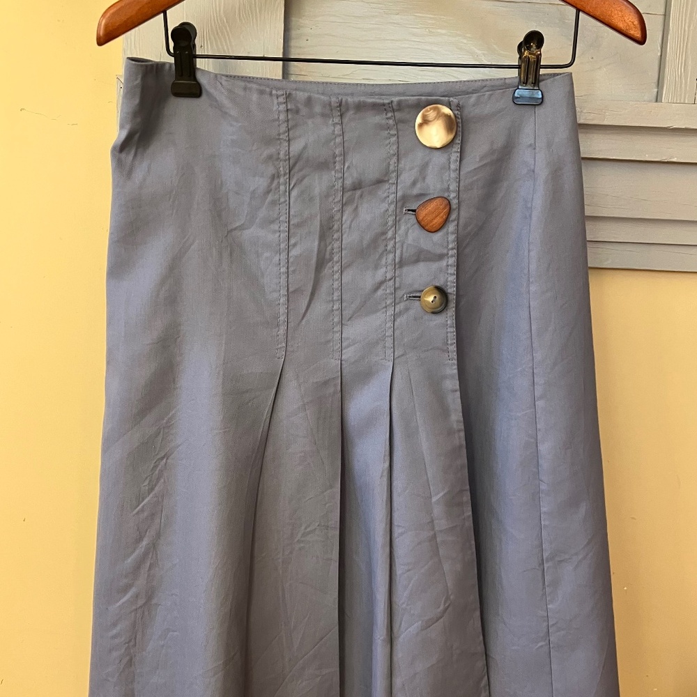 MANGO Pleated Wrap Midi Skirt – Periwinkle Blue Feminine Classic Style size sm